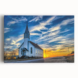Black and white stretched canvas featuring a large church design, ideal for kitchen wall art.