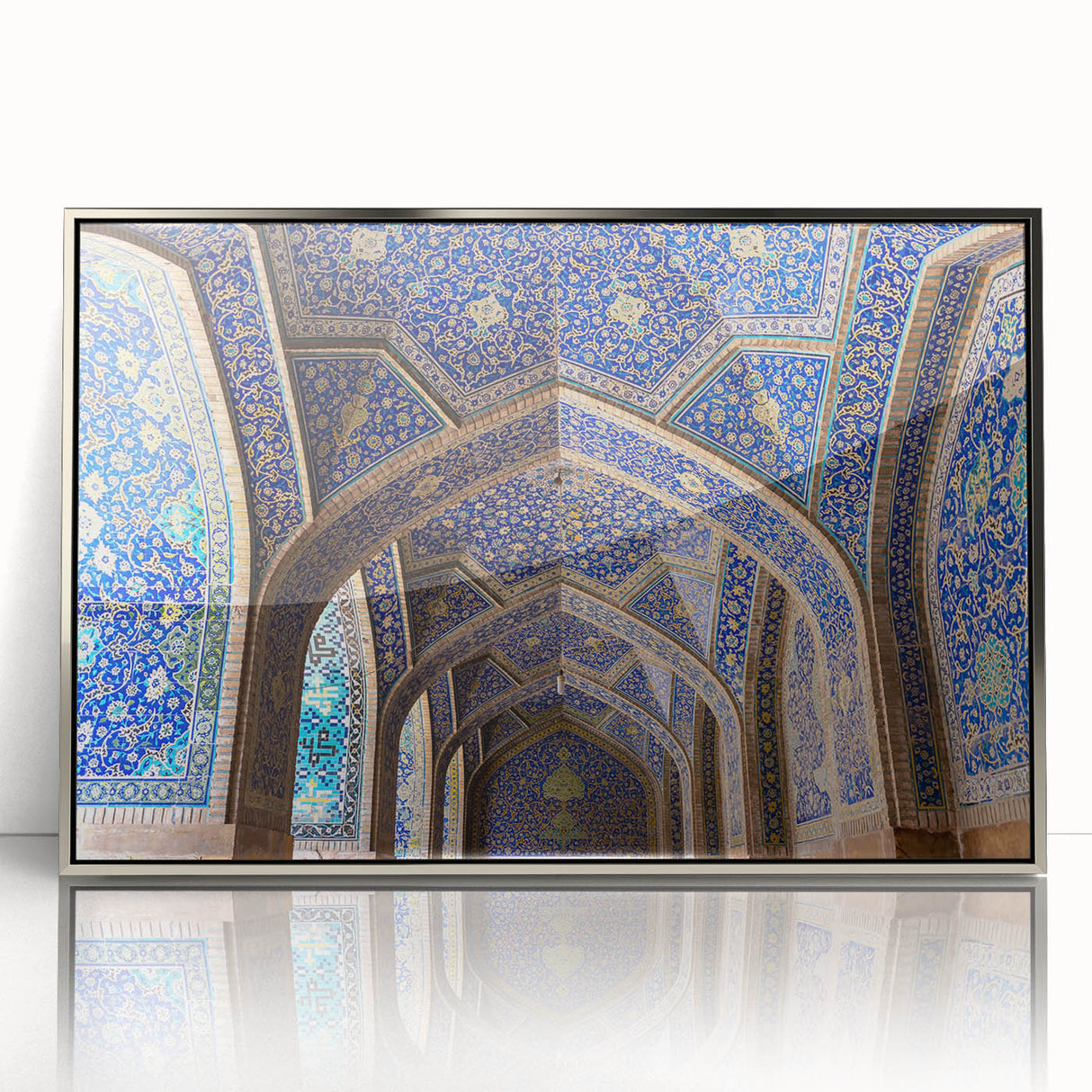 Mid-century modernist church design in silver frame, acrylic print, ideal for nursery wall art.