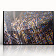 Large abstract wall art featuring a mid-century modernist church design in black and white tones on framed acrylic.