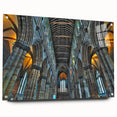 Large abstract wall art on acrylic glass featuring a diverse palette of blues and grays.