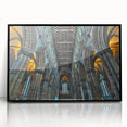 Large abstract wall art featuring geometric shapes in muted beige and brown tones, framed in black acrylic.