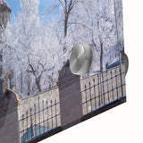 Acrylic print of a large abstract mosque design in muted earth tones.