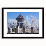 Extra large abstract art print of a colorful, textured mosque design on a black framed canvas, ideal for living room decor.