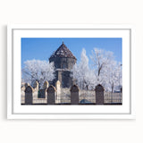 Extra large abstract art print of a mosque in textured style, with a white frame, ideal for living room decor.