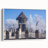 Framed canvas of a vintage-style mosque landscape in black and white, ideal for bedroom wall art.