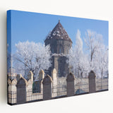 Side view of a large canvas depicting a detailed mosque design in earthy tones, suitable as kitchen wall art.