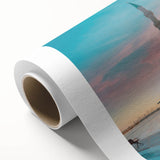 Art deco poster of a mosque in muted gold and blue tones on rolled canvas, ideal for nursery wall art or dining room.