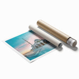 Extra large rolled print of a mosque design featuring floral art in muted tones, ideal for classy bathroom wall art.