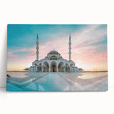Black and white stretched canvas depicting a detailed mosque design, ideal for kitchen wall art or bedroom ambiance.