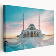 Side view of a stretched canvas featuring a detailed mosque design in earthy tones, suitable for kitchen wall art.