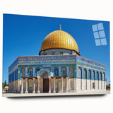 Large abstract acrylic print of a mosque design in earthy and gold tones, suitable for bedroom or dining room decor.