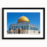 Extra large abstract art print of a colorful, textured mosque design on a black framed canvas, ideal for living room decor.
