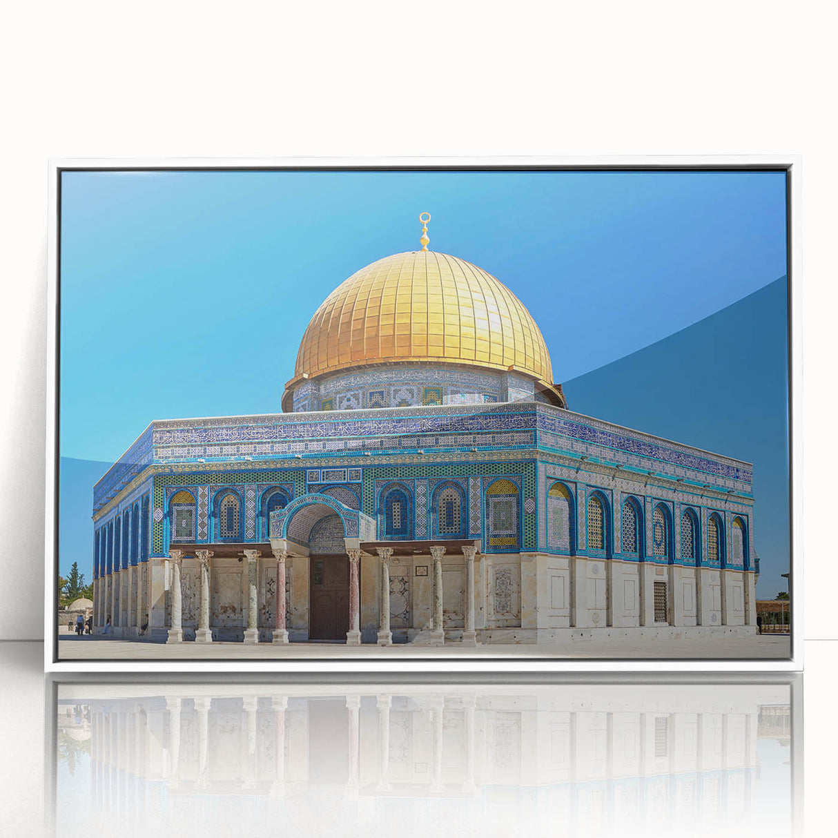 Large acrylic print of a minimalist mosque design in muted beige, ideal for modern art wall decor.