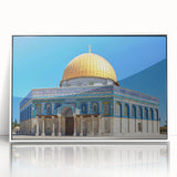 Large acrylic print of a minimalist mosque design in muted beige, ideal for modern art wall decor.