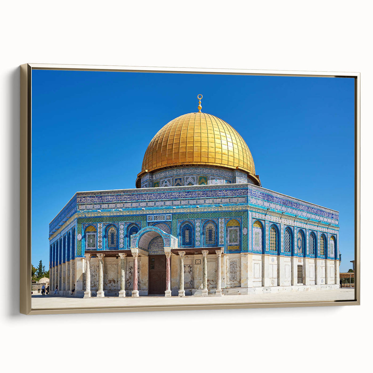 Landscape art painting of a mosque in muted gold and black tones on framed canvas, suitable for living room decor.