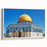 Framed canvas featuring a black and white vintage poster of a mosque, ideal for bedroom wall art.