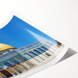 Extra large wall art featuring line art flowers on a mosque, in muted earth tones on rolled canvas.