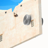 Large abstract wall art depicting a mosque design in muted earth tones on acrylic glass, suited for dining room ambiance.