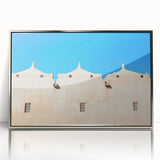 Art deco poster of a mosque design in silver and gray tones on framed acrylic, suitable for modern nursery decor.