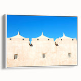 Framed canvas depicting a vintage-style mosque landscape in muted black and white, ideal for bedroom wall art.