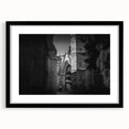 Extra large abstract art print of a mosque design in textured style, with muted earth tones on a black framed canvas.