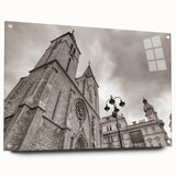 Acrylic print of a large abstract depiction of a mosque in muted earth tones, ideal for bedroom or dining room decor.