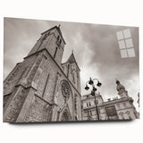 Acrylic print of a large abstract mosque design in soft blue and white tones, ideal for bedroom or dining room art.