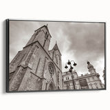 Black and white framed canvas of a mosque landscape, ideal for bedroom wall art in a vintage poster style.