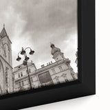 Extra large framed canvas featuring a textured, colorful mosque design on a black background, ideal for living room decor.