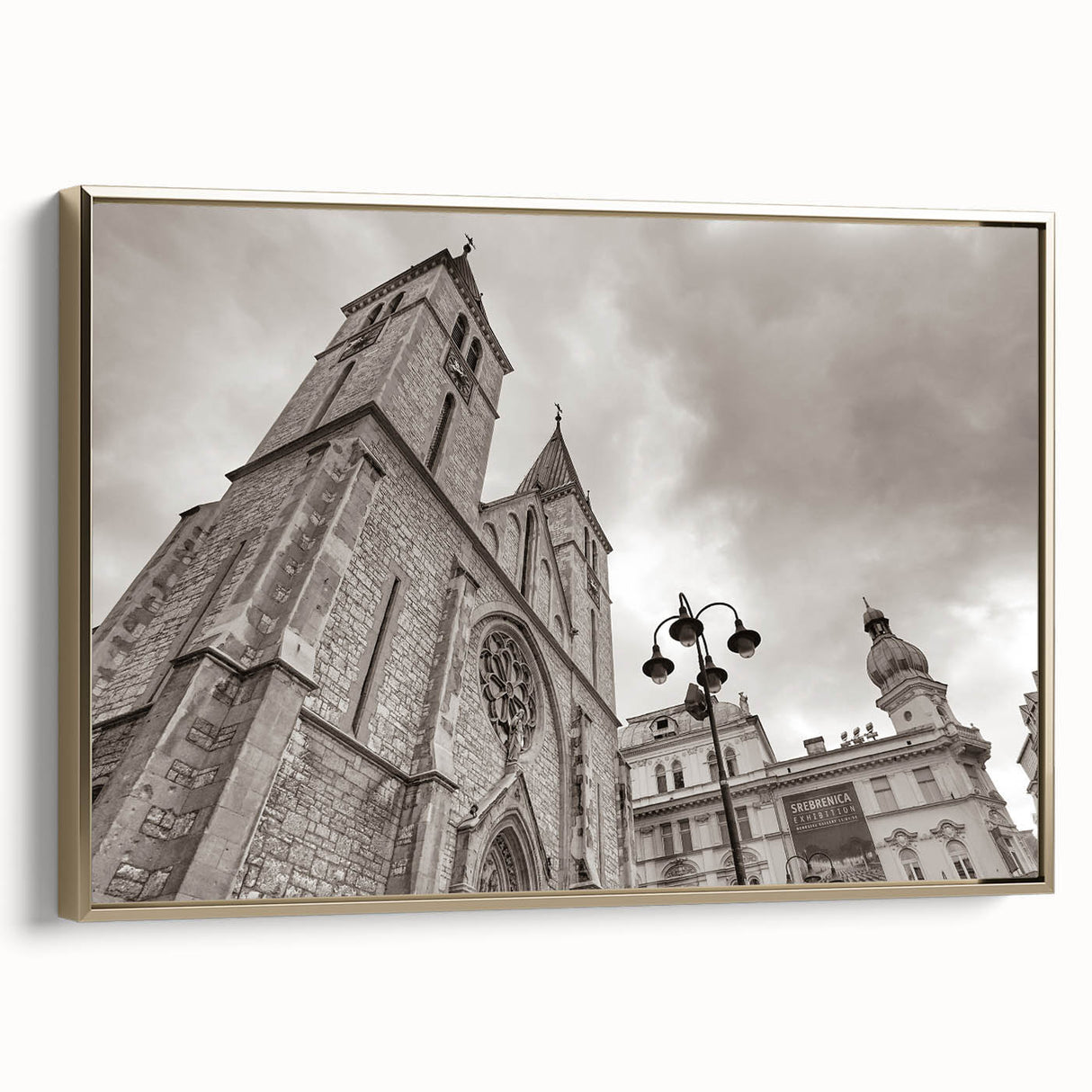 Framed canvas of a mosque landscape painting in colorful art style, ideal for adding a cultural touch to any room.