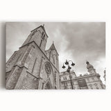 Black and white print of a mosque design on large stretched canvas, suited for kitchen wall art.