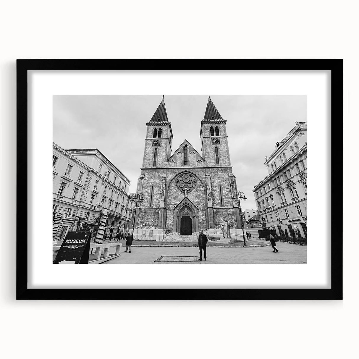 Extra large abstract art print of a colorful, textured mosque design on a black framed canvas, ideal for living room decor.