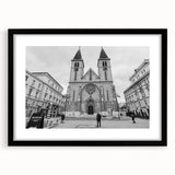 Extra large abstract art print of a colorful, textured mosque design on a black framed canvas, ideal for living room decor.