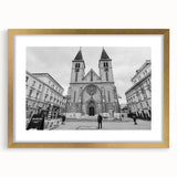 Textured abstract art print of a mosque in gold and beige tones on a framed canvas, suitable for bedroom decor.