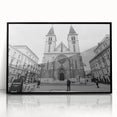 Large abstract wall art depicting a mosque in black and white tones on a framed acrylic, suitable for modern art wall decor.