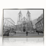Art deco poster of a mosque in silver and gray tones on framed acrylic, suitable for modern nursery decor.