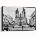 Framed canvas featuring a black and white vintage poster art of a mosque, ideal for bedroom wall decor.