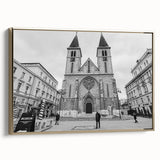 Framed canvas depicting a vintage mosque in a landscape setting, with a palette of gold and black.