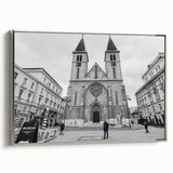 Vintage poster art of a mosque design in colorful tones on a silver-framed canvas, ideal for living room decor.