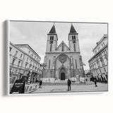Framed canvas featuring a vintage black and white mosque landscape, ideal for bedroom wall art.