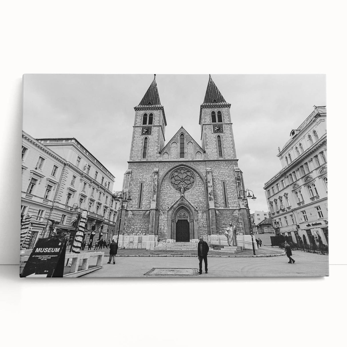 Black and white large art print of a mosque design on stretched canvas, ideal for kitchen wall art or bedroom ambiance.