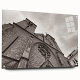 Acrylic print of a large abstract mosque design in muted gold and white, ideal for bedroom or dining room decor.