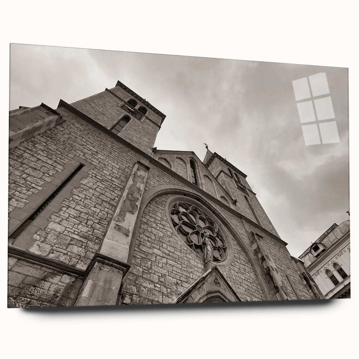 Acrylic print of a large abstract mosque design in muted earth tones, ideal for bedroom or dining room art.