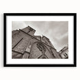 Extra large, colorful abstract art print of a mosque, featuring textured design in vibrant hues on a framed black mat.