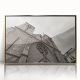Mid-century modernist art of a mosque in gold and white tones, acrylic framed, ideal for nursery wall decor.