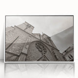 Framed acrylic print of a mosque in mid-century modernist style with muted earth tones, suitable for modern art wall decor.