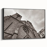 Framed canvas featuring a black and white vintage mosque design, ideal for bedroom wall art.