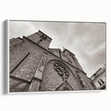 Framed canvas of a vintage mosque landscape in muted black and white, ideal for bedroom wall art.