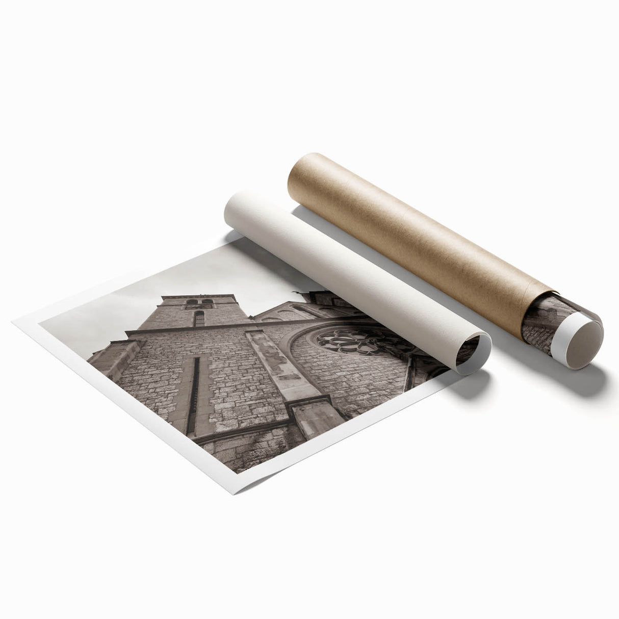 Extra large rolled print of a mosque with intricate floral designs in soft pastel shades.