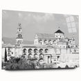 Large abstract design of a mosque in muted gold and blue hues on acrylic glass, suitable for bedroom or dining room decor.